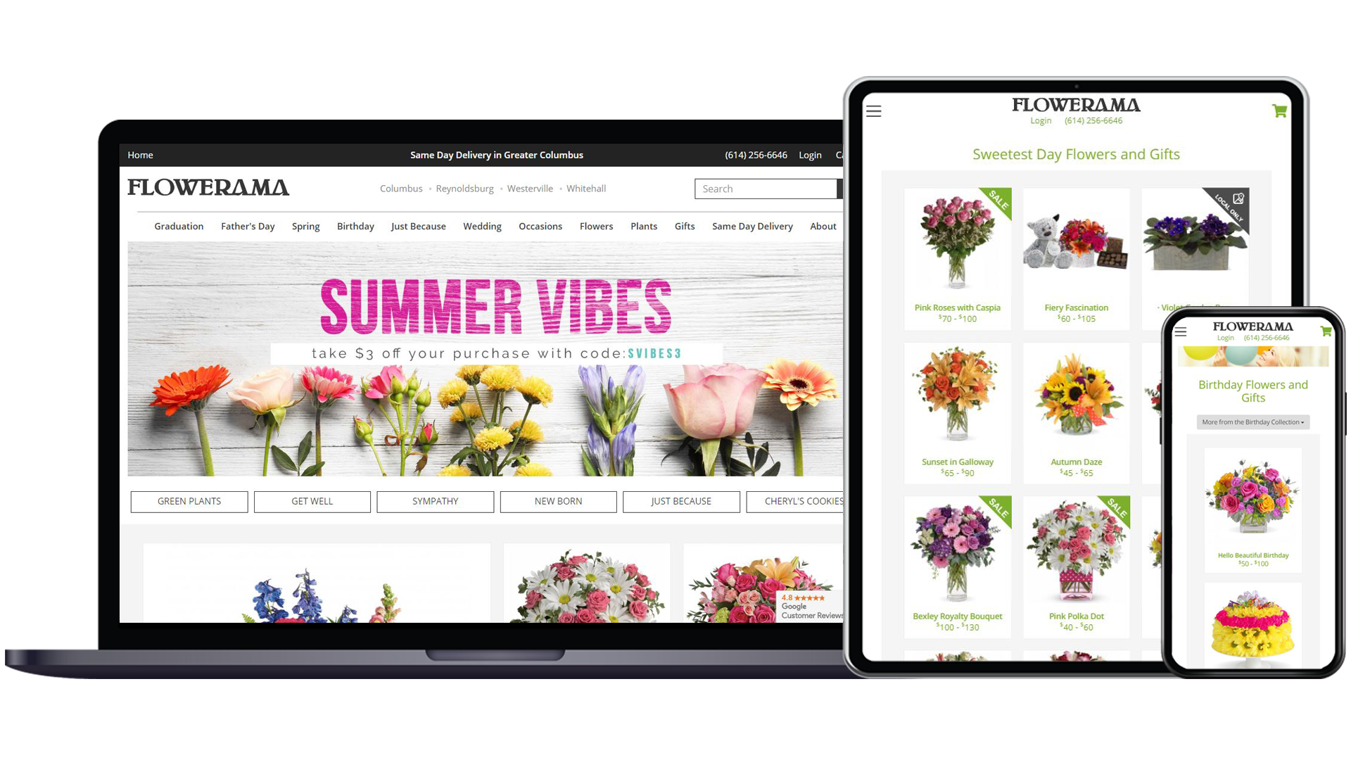 Flowerama website device mockups